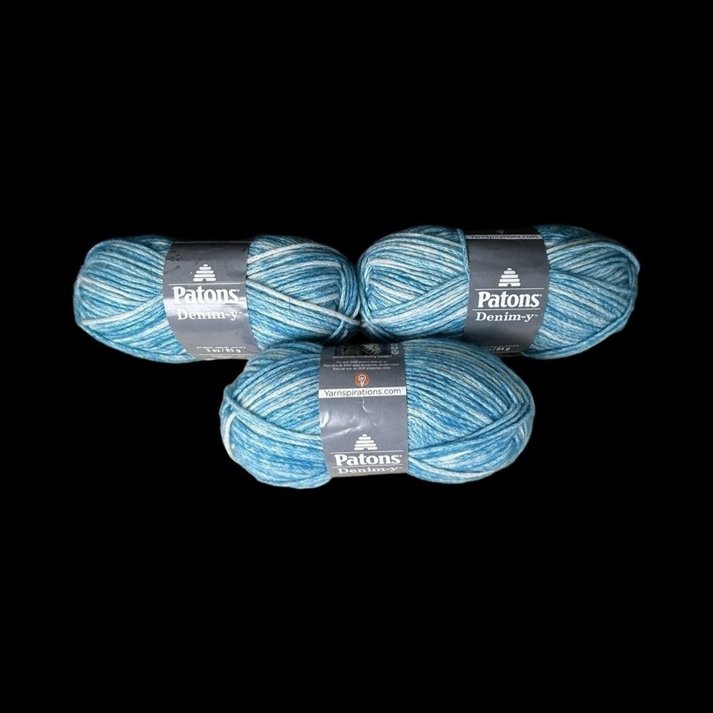 Patons Denim-y Teal Denim Blue Wool Blend Lot of 3